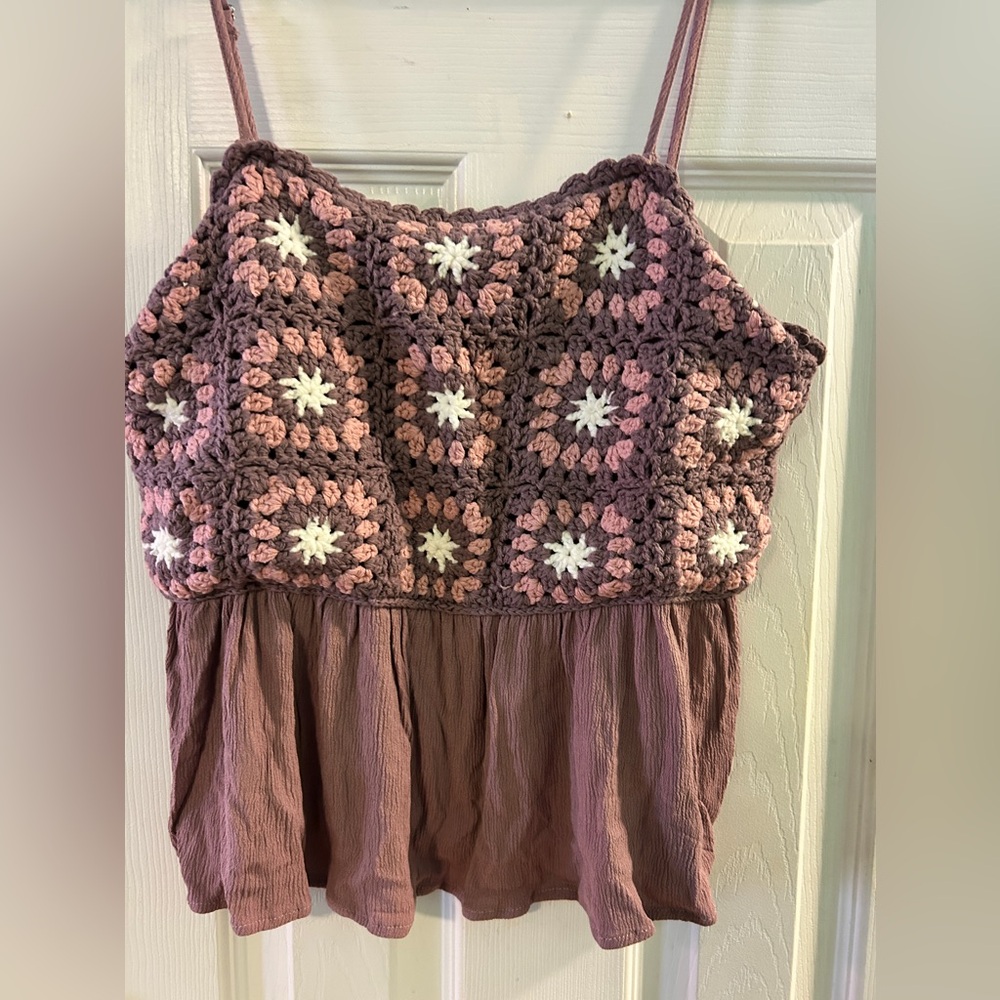 Pink Lily Boho Midriff Tank Crochet large